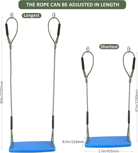 Miniatura 4 de Juego de columpios de plástico de repuesto resistente, con cuerda ajustable antideslizante para colgar en el árbol, accesorios para interiores y Azul