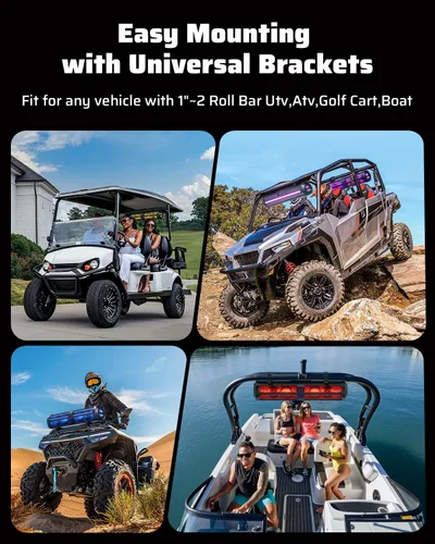 Miniatura 13 de Ehaho Rumble-X Series UTV Barra de Sonido, barra de sonido ATV metálica de 8 altavoces BT con modo de fiesta de transmisión y sincronización