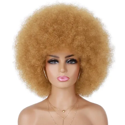 Miniatura 16 de G&T Wig Pelucas rizadas afro de los años 70 para mujeres negras, sin pegamento y suaves pelucas afro negras grandes, con volumen y suaves de aspecto