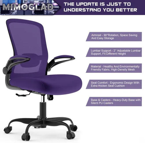 Miniatura 3 de Silla de oficina Mimoglad, silla de escritorio ergonómica con soporte lumbar ajustable, silla de computadora de malla de respaldo alto