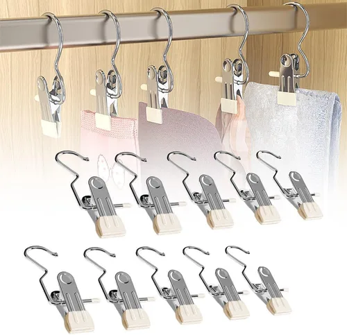 Miniatura 18 de Ganchos de Viaje Colgantes Ahorradores de Espacio para Pinzas de Ropa, Sombreros y Pantalones, Ganchos de Acero Inoxidable para Botas, Clips Negro