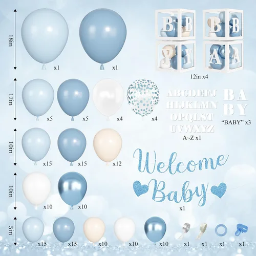 Miniatura 2 de 153pcs Dusty Blue Balloon Baby Shower Decorations for Boy Blue White Sand Balloon Arch Kit Baby Boxes with Letter Welcome Baby Banner for Wedding