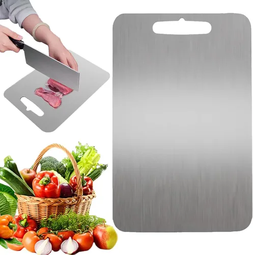 Buytto Tabla de cortar de acero inoxidable, tabla de cortar de titanio de cocina, tabla de cortar de doble cara para cortar carne, verduras y frutas