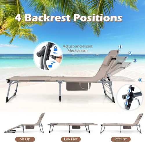 Miniatura 3 de Goplus Silla de bronceado con agujeros para brazos faciales, silla portátil para tomar el sol con respaldo de 4 niveles y almohada para la cabeza