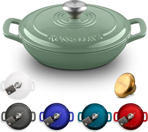 Miniatura 14 de ROSSALLINI Brasera de Hierro Fundido Esmaltada Signature, Olla de Servir Antiadherente con Tapa de Cierre Hermético para Asado Perfecto, Horneado