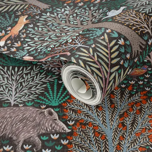 Miniatura 2 de Spoonflower Papel tapiz para despegar y pegar, diseño de animales del bosque del bosque, hojas de otoño, ciervos, árboles rústicos, papel tapiz
