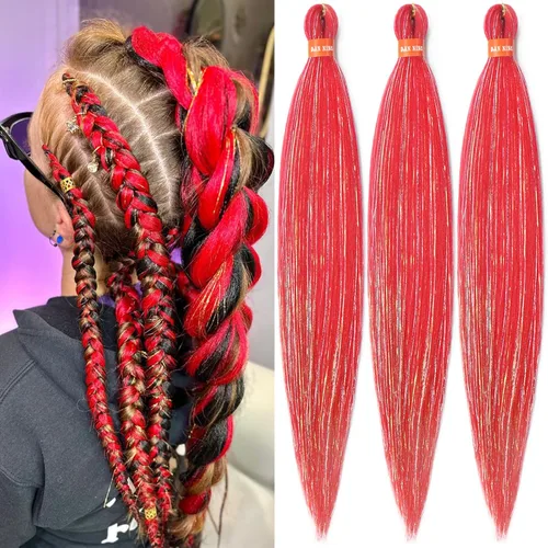 Miniatura 14 de Cabello trenzado preestirado ombré, extensiones de cabello trenzado sedoso, sin picazón, trenzas de cabello trenzado de ganchillo con textura Yaki