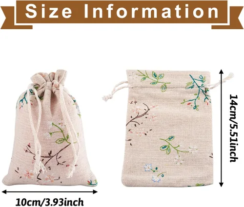 Miniatura 3 de KISSITTY 50 bolsas de almacenamiento de algodón de poliéster con encaje antiguo, bolsas de embalaje con cordón con ramas de hojas impresas