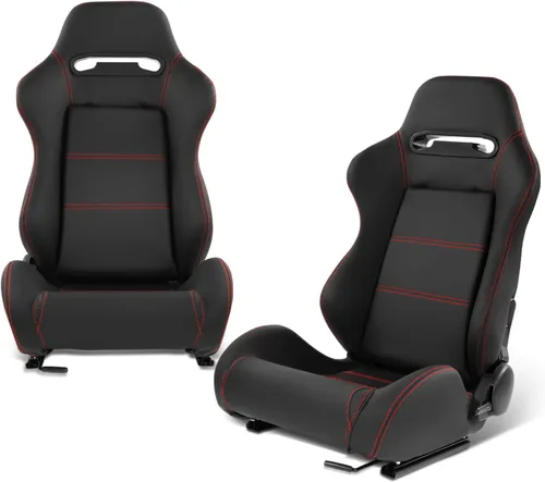 Miniatura 11 de DNA MOTORING RS-JBR-005-BK-RD - 2 asientos de cubo de carreras con respaldo ajustable, ajuste único y riel, compatibles con arnés de 4 puntos, tela
