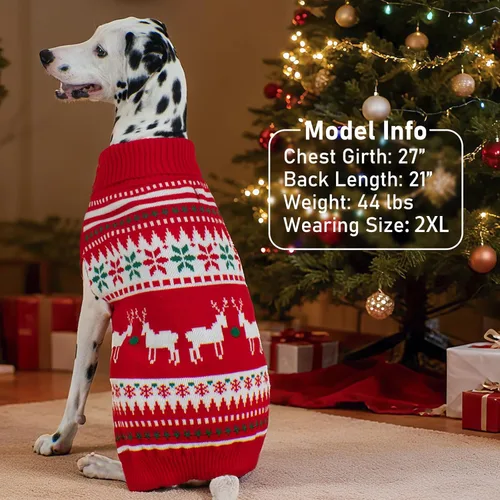 Miniatura 5 de KYEESE Suéter de Navidad para Perro, Suéter Cálido de Cuello de Tortuga para Perros Pequeños Macho y Hembra con Patrón de Copo de Nieve y Reno, Ropa