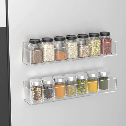 Miniatura 6 de PMMASTO Organizador de especias acrílico adhesivo para pared con cinta nano de doble cara, organización de estante de especias para puerta