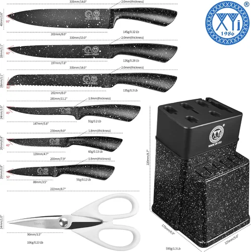 Miniatura 2 de XYJ juego de bloque con cuchillos de cocina, de acero inoxidable, con soporte, juego de cuchillos de chef profesional japonés, cuchillos para carne