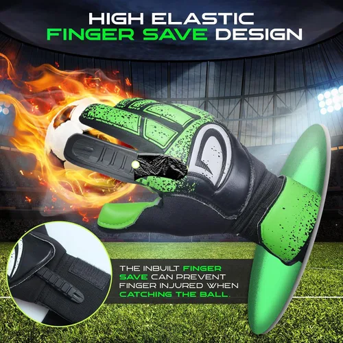 Miniatura 5 de Guantes de portero de fútbol para niños con dedo, agarre de látex fuerte, dedos y palmas acolchados, transpirables, muñeca ajustable, duraderos