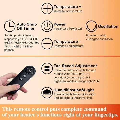 Miniatura 9 de Calentadores de espacio para uso en interiores, calentador de espacio con humidificador, 750 W/1500 W, calentador oscilante, con vuelco
