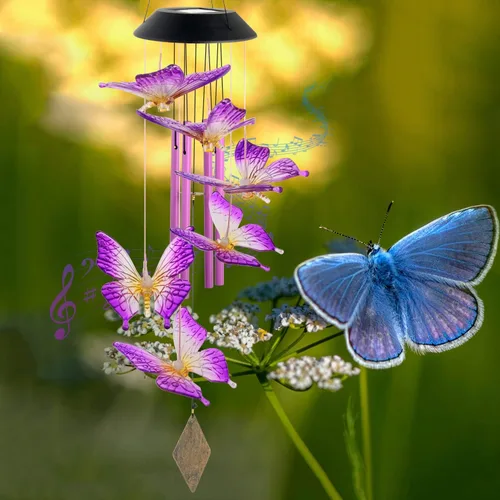 Miniatura 4 de Campanillas de viento solares de mariposas, nuevo regalo para todas las mamás/papás/mujeres/abuelas/hijas/tías/amigas/esposas y hermanas. Decoración