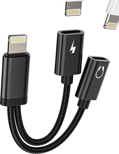 Adaptador de auriculares para iPhone (2 en 1) Dual Lightning Jack Dongle Carga Divisor de Audio Cargador Conector Aux Puerto de Alimentación 14 13