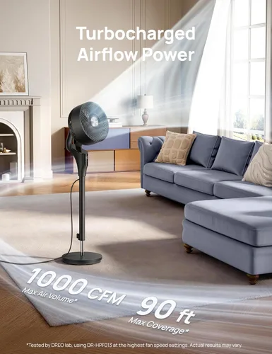 Miniatura 3 de DREO Ventilador para dormitorio, actualizado 2026, flujo de aire de 90 pies, ventilador silencioso de 20 dB, ventilador de pie oscilante de 90°