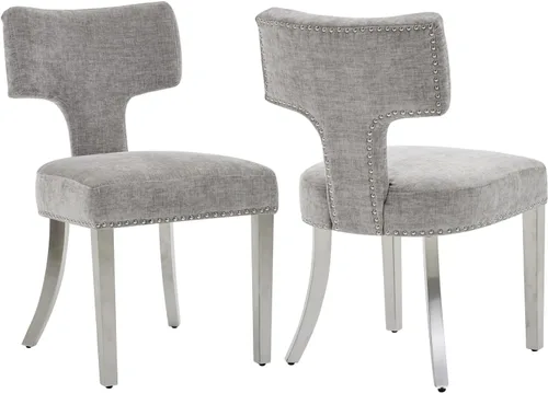 Miniatura 13 de Juego de 2 sillas de comedor modernas de mediados de siglo, sillas de comedor tapizadas en tela de chenilla con respaldo curvado y ribete