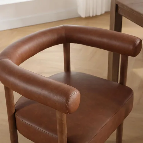 Miniatura 5 de RIVOVA Juego de 2 sillas de comedor de cuero PU, sillas de comedor tapizadas modernas, sillas de cocina de respaldo curvo para comedor y sala