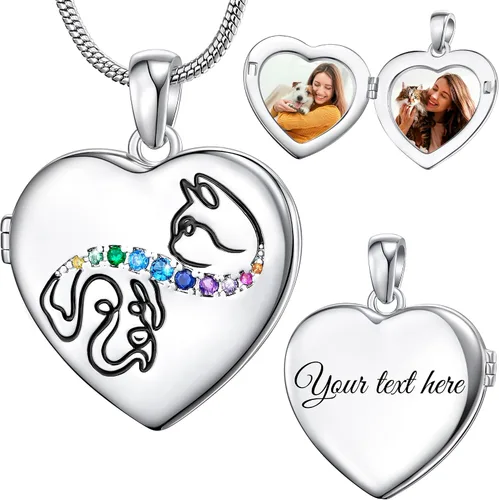 Miniatura 14 de Fanery Sue Collar Personalizado con Medallón de Mascota, Collares con Medallón en Forma de Corazón con Fotos, Collares de Recuerdo para Perros