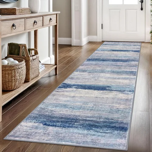 Miniatura 100 de KOZYFLY – Alfombra de pasillo moderna y lavable de diseño abstracto verde, 2 x 5 pies, antideslizante, suave y de pelo corto, ideal para cocina
