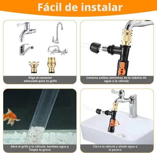 Miniatura 3 de enomol Aspiradora de grava para acuario, cambiador de agua, herramientas de limpieza de peceras, bomba rápida universal de sifón, cambio de agua