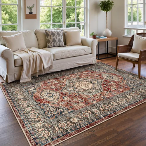 Miniatura 16 de Lahome Alfombra oriental lavable de área pequeña, 2 x 3 pies, para entrada, cocina, ultra fina, suave, tapete antideslizante para puerta de Azul