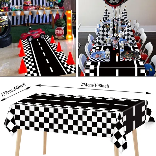 Miniatura 6 de Hot Race Cars - Kit de decoración de fiesta de cumpleaños con ruedas, incluye telón de fondo, bandera, arco de guirnalda de globos, mantel
