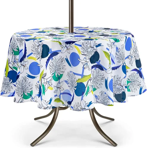 Miniatura 13 de UMINEUX Mantel para exteriores con agujero para sombrilla y cremallera, para primavera/verano, impermeable, para picnic, barbacoa, jardín