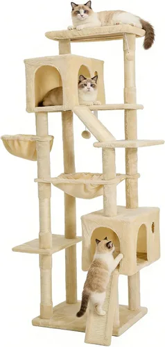 Miniatura 10 de Árbol para gatos de 35.8 pulgadas con cama doble para gatos y hamaca, rascador de felpa con plataforma cómoda para dormir y pelota de juguete