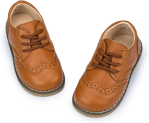 Miniatura 7 de KIDSUN Zapatos de vestir para niño y niña, cómodos zapatos Oxford con cordones para uniforme escolar, mocasines planos (bebé/niño pequeño) E-negro