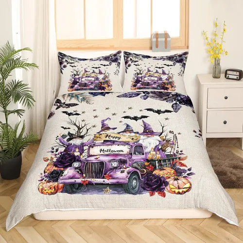 Miniatura 3 de Manfei Juego de funda de edredón de Halloween, tamaño individual, funda de edredón de flamenco rosa con 1 funda de almohada, juego de ropa de cama
