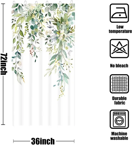 Miniatura 7 de Juego de cortinas de ducha de eucalipto verde en acuarela, flores y hojas, cortinas de ducha para baño, flores botánicas, tela impermeable