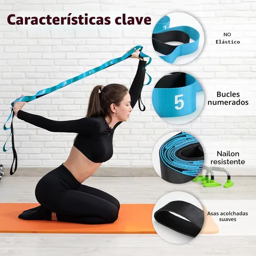 Miniatura 3 de Acozycoo Correa de estiramiento con 10 bucles, correa de yoga para terapia física, entrenamiento en casa, entrenamiento de pilates y flexibilidad