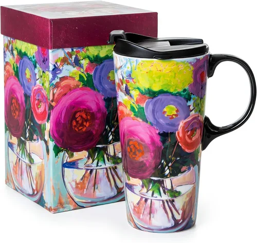 Miniatura 12 de Taza de cerámica Topadorn de porcelana para café con leche y té con caja de regalo, 17oz. Taza de viaje con tapa, estilo de navegación vintage