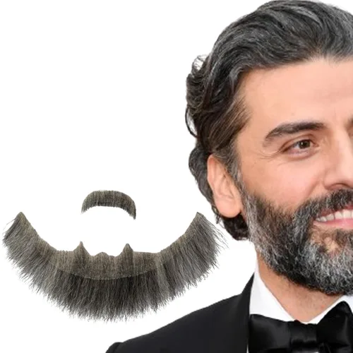 Miniatura 9 de Voloria Cabello humano con barba falsa, atado a mano, cabello facial de cabra negra, barbas falsas de encaje invisible para entretenimiento, drama