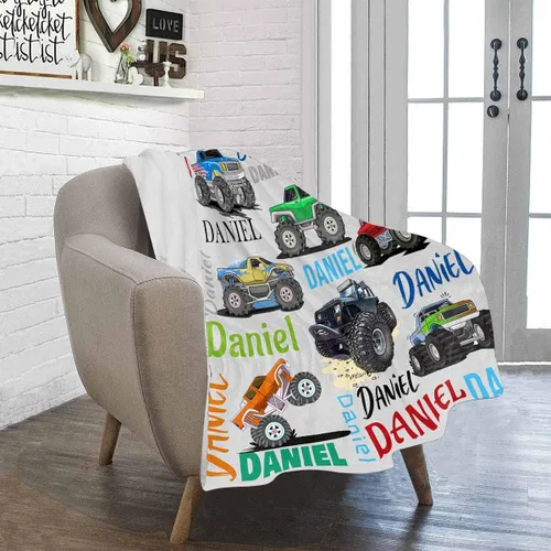 Miniatura 3 de Manta personalizada de camión para niños, manta personalizada para automóvil con nombre, manta suave de dibujos animados para regalo de Navidad