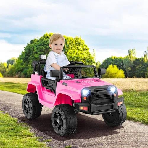 Miniatura 8 de HONEY JOY - Camión de paseo rosa con batería de 12 V con control remoto, suspensión de resorte, faros, música, parabrisas de malla, autos eléctricos