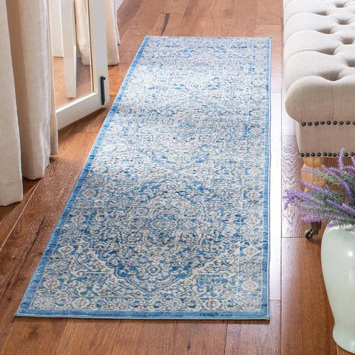 Miniatura 17 de SAFAVIEH - Alfombra de la colección Brentwood - 6' x 9', azul marino y gris claro, diseño envejecido con medallón, no desprende pelusa y fácil azul