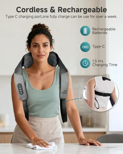 Miniatura 4 de Snailax Masajeador de cuello y hombros – Masajeadores inalámbricos mejorados 2026 con calefacción de grafeno para piel sensible y calor uniforme
