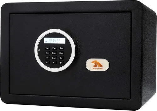 TIGERKING - Caja de seguridad digital con luz LED, caja de seguridad pequeña para dinero con estante removible, caja de seguridad para dinero,