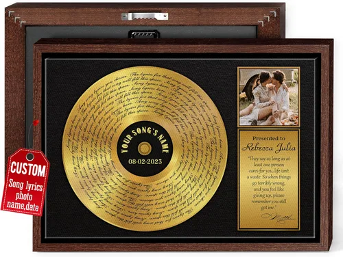 Miniatura 38 de H-DEWALL Regalos para marido de parte de la esposa, letras de canciones personalizadas con marco, discos de vinilo retro, decoración de pared