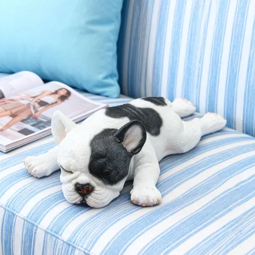 Miniatura 2 de Figura de bulldog francés durmiendo, estatua creativa de bulldog de resina, linda escultura de bulldog para decoración del hogar y la oficina