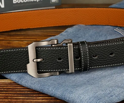 Miniatura 2 de JingHao Cinturones para hombres grandes y altos, cinturón de cuero para jeans casuales, para trabajo, todos los tamaños, 28 a 64 pulgadas, negro