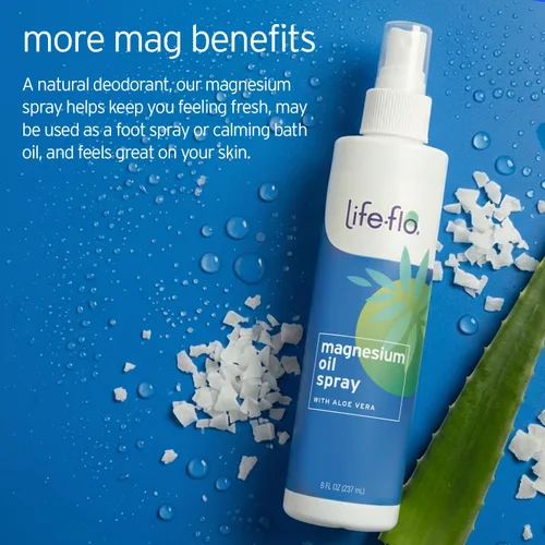 Miniatura 3 de LIFE-FLO Spray de aceite de magnesio con aloe vera orgánico, cloruro de magnesio en aerosol del fondo marino de Zechstein, calma y relaja músculos