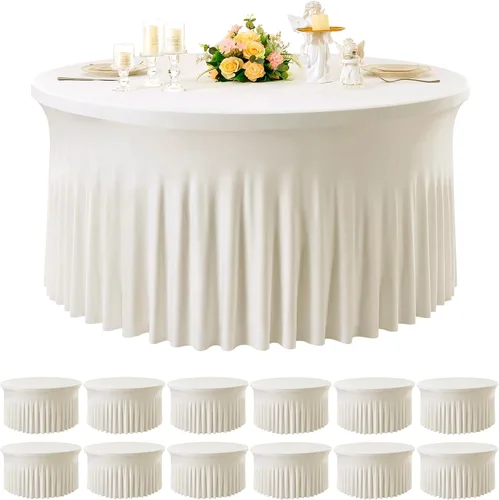 Miniatura 27 de Paquete de 6 manteles redondos de elastano azul bebé para mesa de 60 pulgadas, manteles elásticos de 120 pulgadas ajustables de 5 pies, manteles