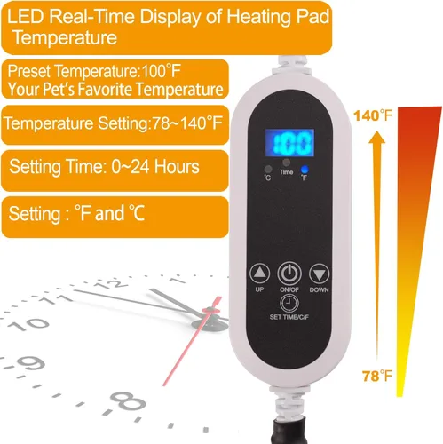 Miniatura 2 de Almohadilla térmica para mascotas, pantalla LED en tiempo real de la temperatura de la almohadilla térmica, cama térmica para perros y gatos