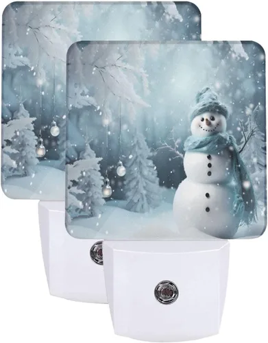 Miniatura 22 de Juego de 2 lámparas LED de noche enchufables de muñeco de nieve, con sensor automático, copos de nieve de Navidad, juego de 2 luces nocturnas