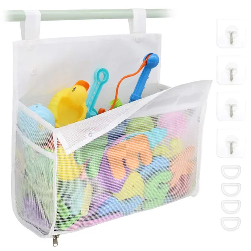 Miniatura 9 de Organizador de juguetes de baño, múltiples formas de colgar, soporte de juguetes de baño de apertura extragrande, bolsa de almacenamiento de Azul