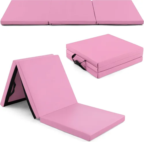 Miniatura 12 de Goplus Esterilla de Gimnasia Plegable, 6' x 2' x 2'' de Grosor Tri-Fold Esterilla de Ejercicio y Volteretas con Asas de Transporte, Cierre de Gancho